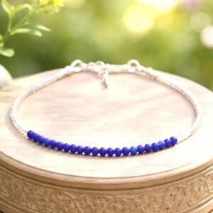 Natural Lapis Lazuli | Labradorite Bracelet Sterling Silver, 9th Anniversary 7"